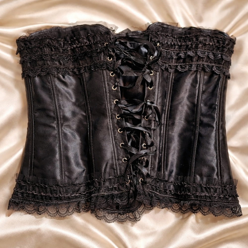 Corset & Tutu Set Satin Chic Black Lace Bandeau Costume Renn Fest - Picture 3 of 16